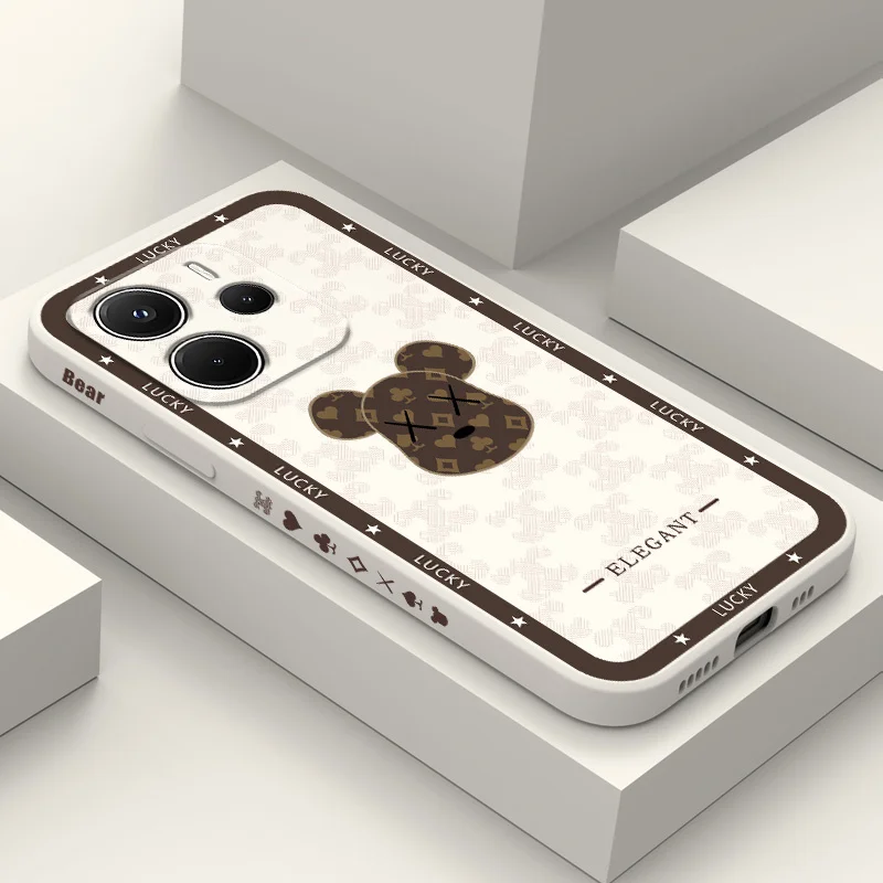 

Poker Bear Phone Case For Xiaomi Redmi Note 14 13 12 12S 11 11S 10 10S 9 9S 15 14C Pro Plus 4G 5G Liquid Silicone Cover