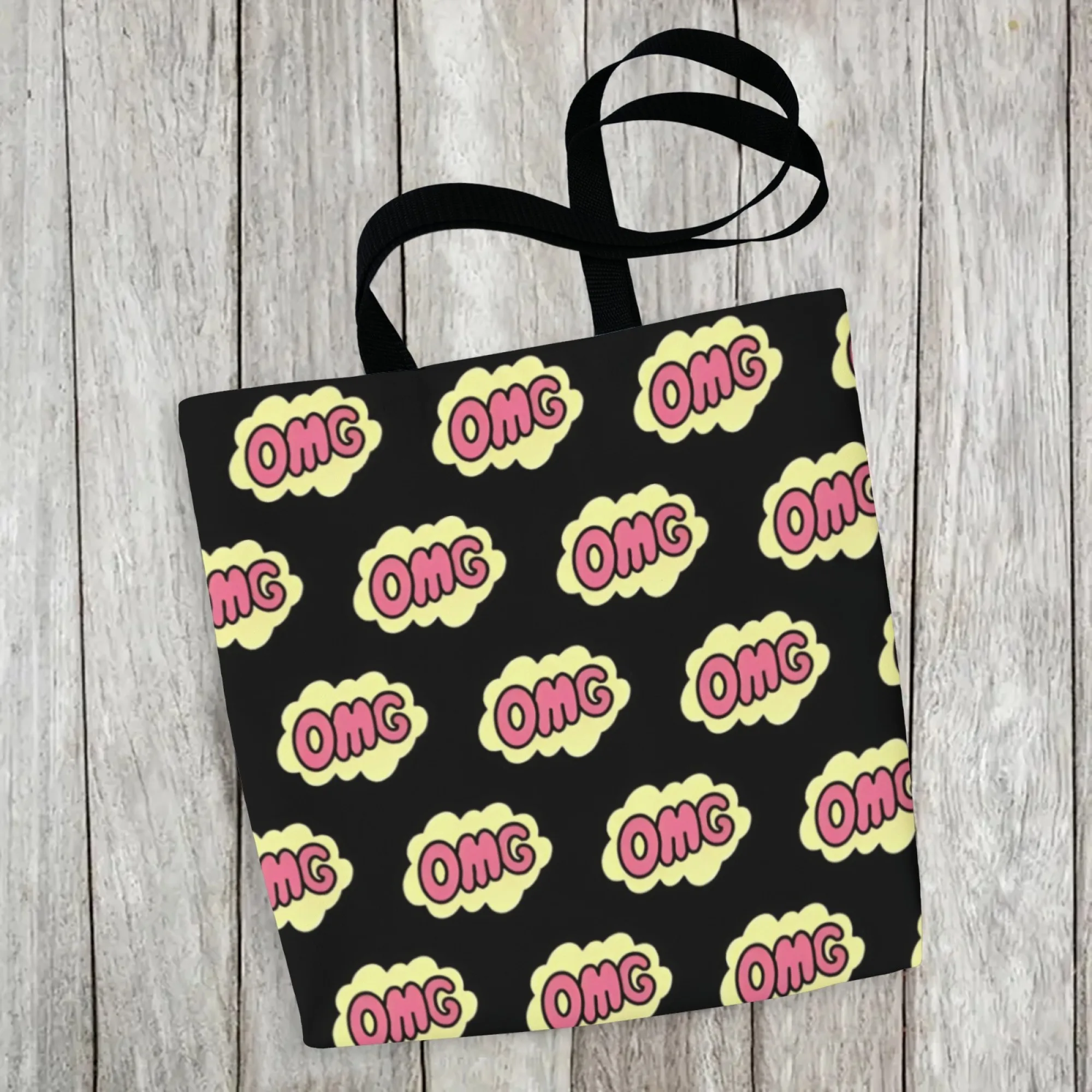 Women's Minimalist Vibrant Pop Art Canvas Tote Bag Black "OMG" Shoulder Bag for Women Reusable Shopping Bag for Daily Shopping