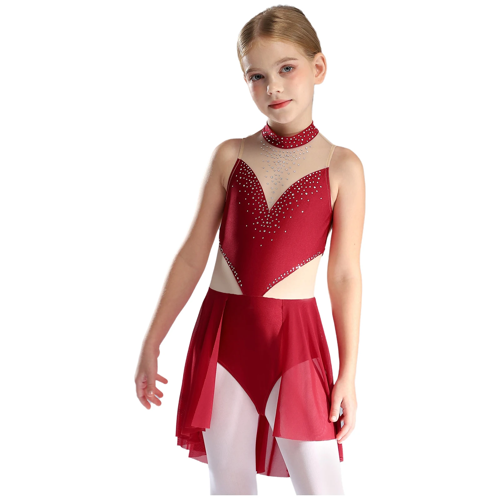 أطفال بنات الشكل التزلج متجنب يوتار سباركلي الراين بقماش شفاف المرقعة Dancewear أزياء مسرحية الرقص الغنائي