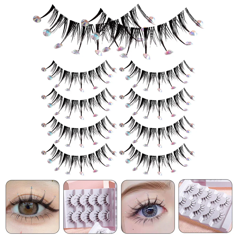 

5 Pairs Fluff Diamond Eyelash Extensions Long False Lashes For Women Natural Look Glitter Fake Eyelashes Rhinestones Decorative