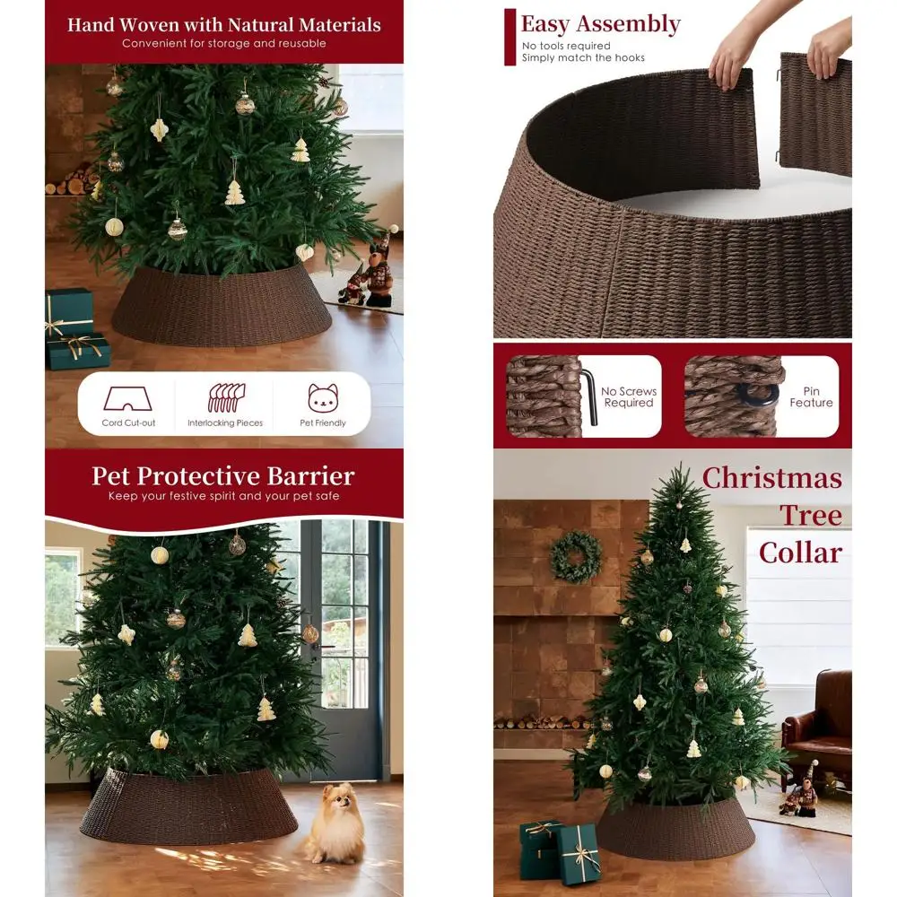 

42in Extra Large Christmas Tree Collar - Wicker Woven Tree Collars for Artificial Trees - Handmade Rattan Rustic Farmhouse Baske