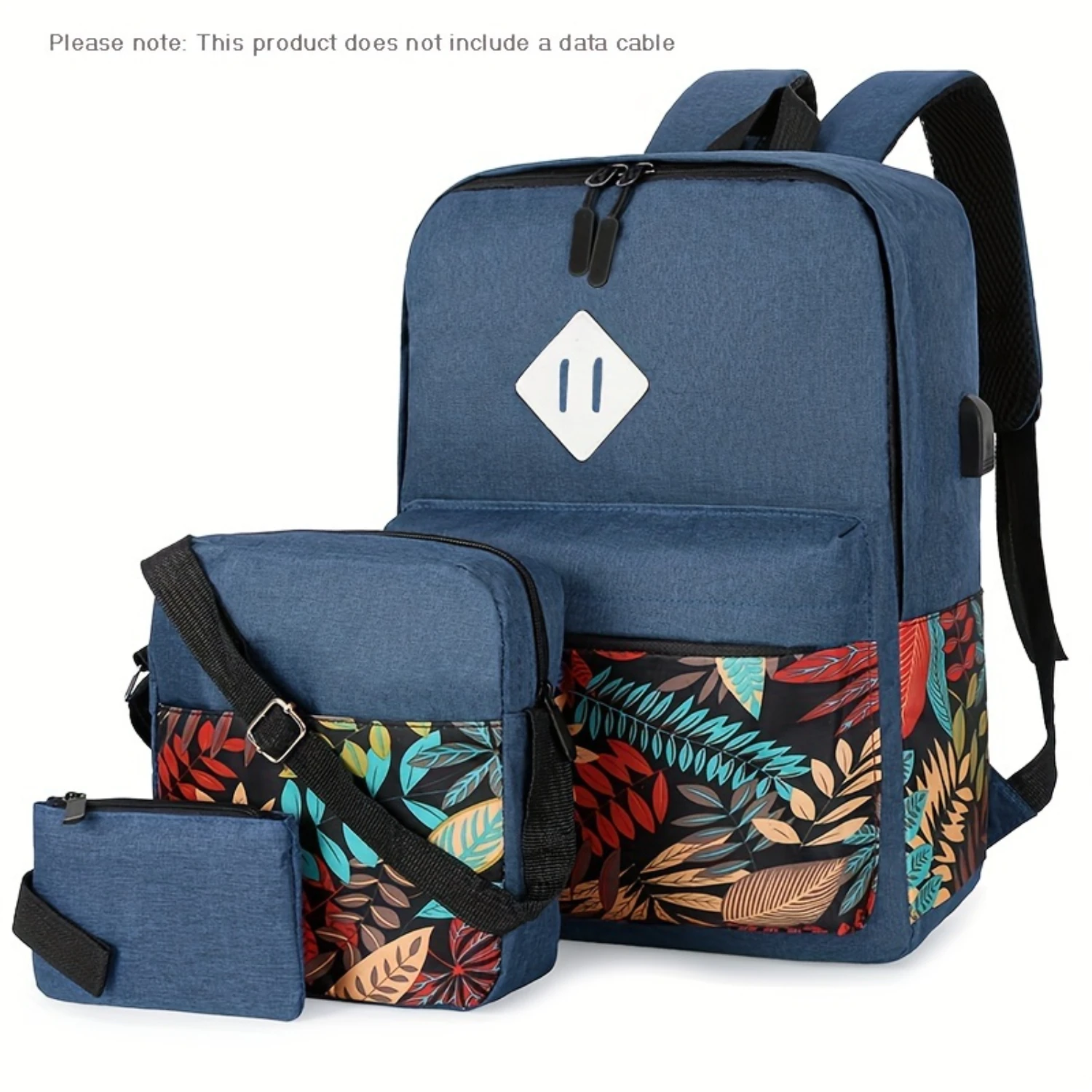 Classic Leaves Pattern Backpack Set, Large Capacity Travel Backpack with Shoulder Bag & Clutch Pouch