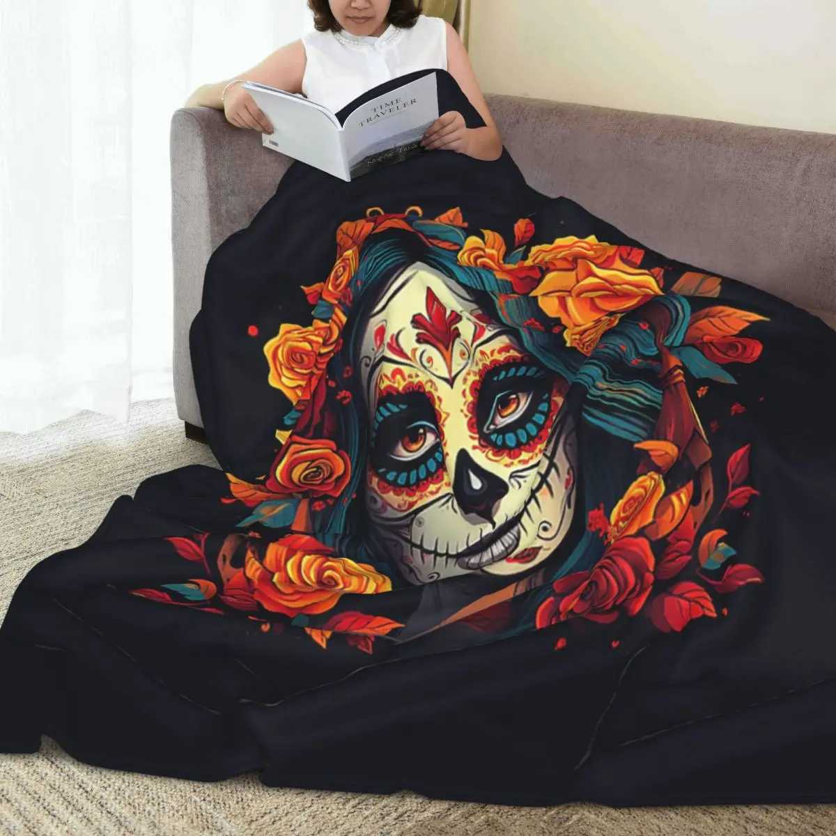 Mexican Skull Calavera Illustration Blankets Soft Warm Flannel Throw Blanket Bedding for Bed Living room Picnic Travel Home Sofa - view 4