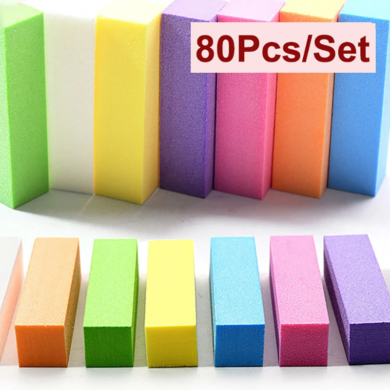 80Pcs Nail Buffer File Polisher Mix Colors Block Manicure Pedicure Files Sanding Polishing Sponge Nail Art tools Wholesale Bulk