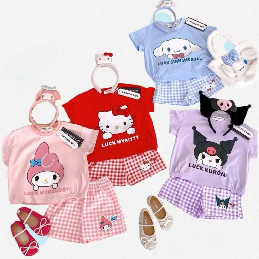 

Summer New Hello Kitty Kuromi Kids Outfit Set Cute Cartoon Fashion Two Piece Trendy