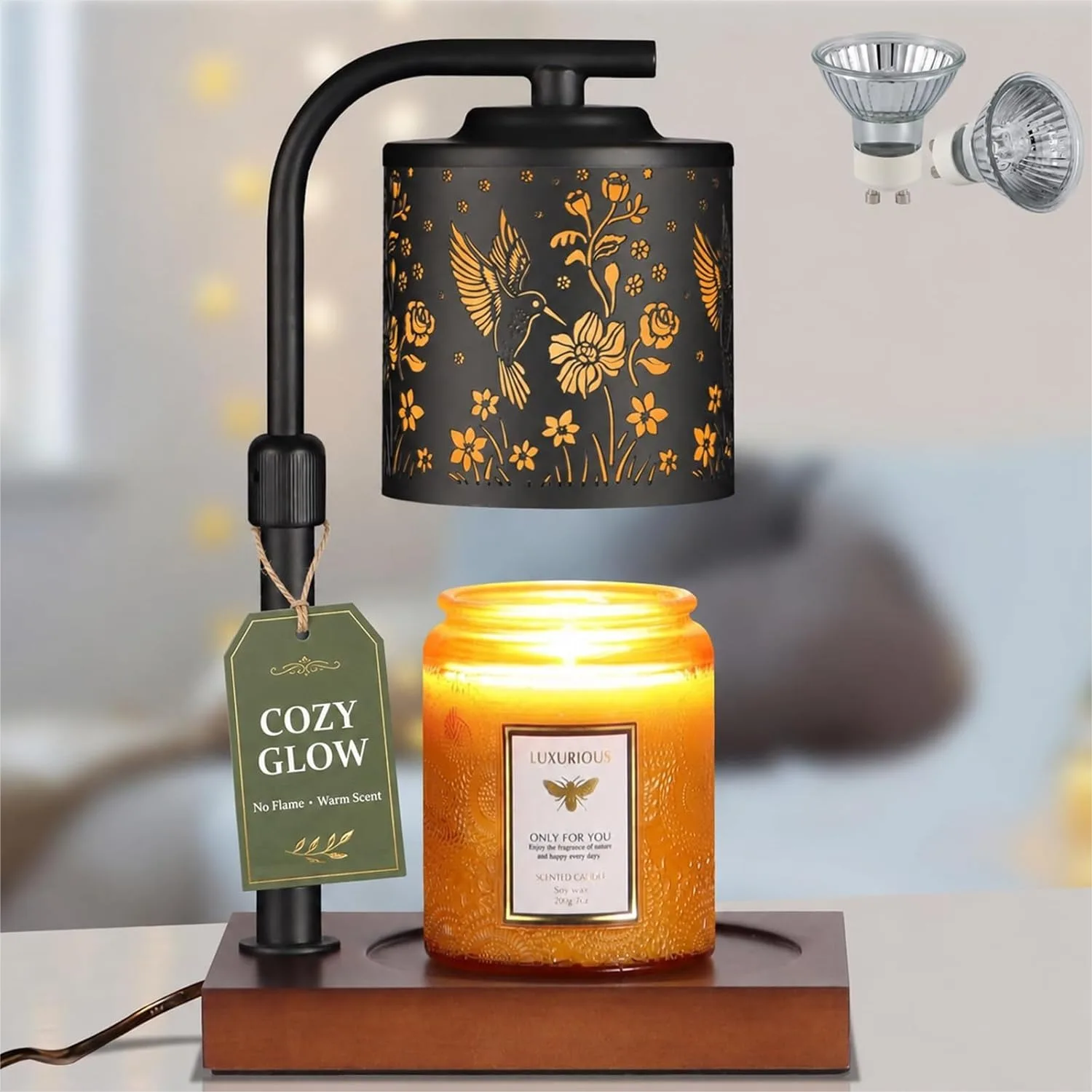 Candle Warmer Lamp with Adjustable Height Dimmable for Jar Candles, Home Decor Gift for Women Mom Hummingbird