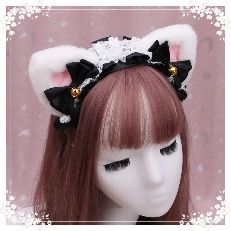 Halloween Gothic Cosplay Haar Hoop Lolita Kawaii Plüsch Katze Ohren Maid Frauen Mädchen Rüschen Spitze Stirnband Haar Zubehör