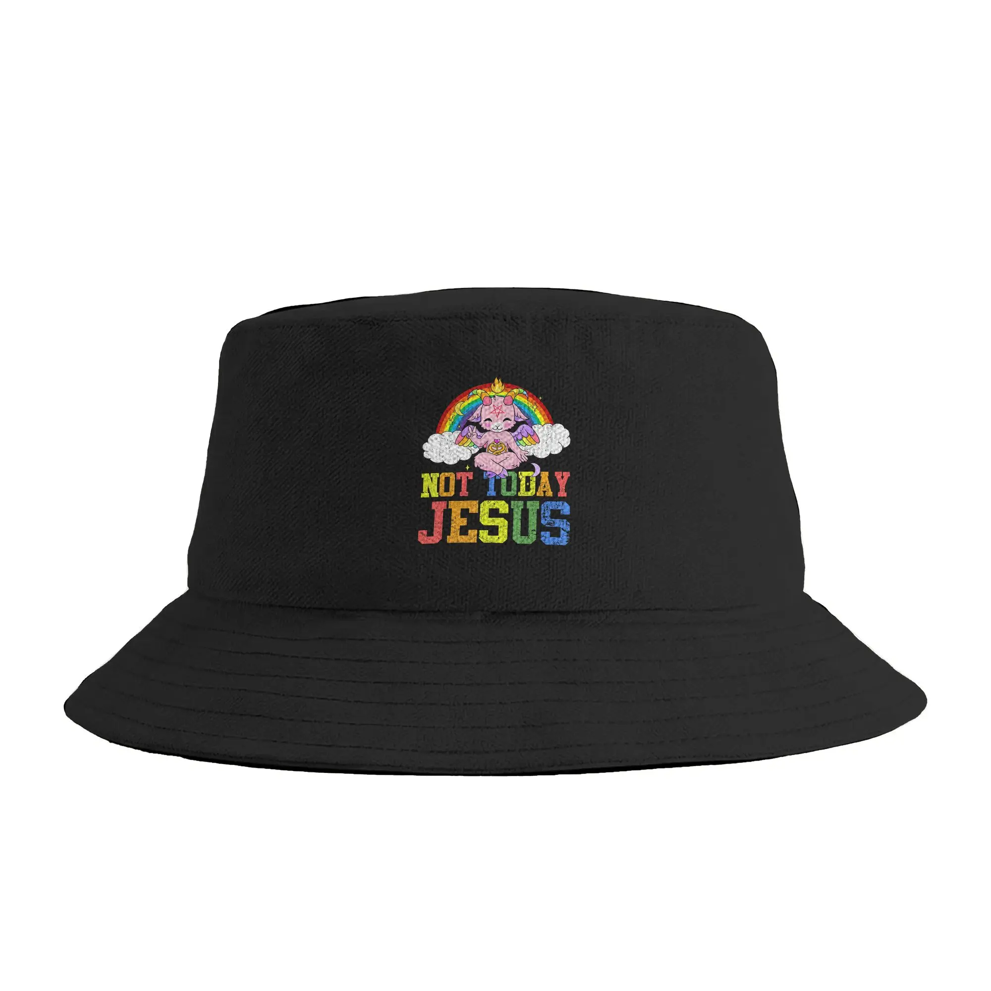 Today Not Jesus Cute Baphomet LBGT Satan Goat Gay Pride Bucket Hat  Streetwear Fisherman Caps For Men Women  Sun Hats Soft Cap
