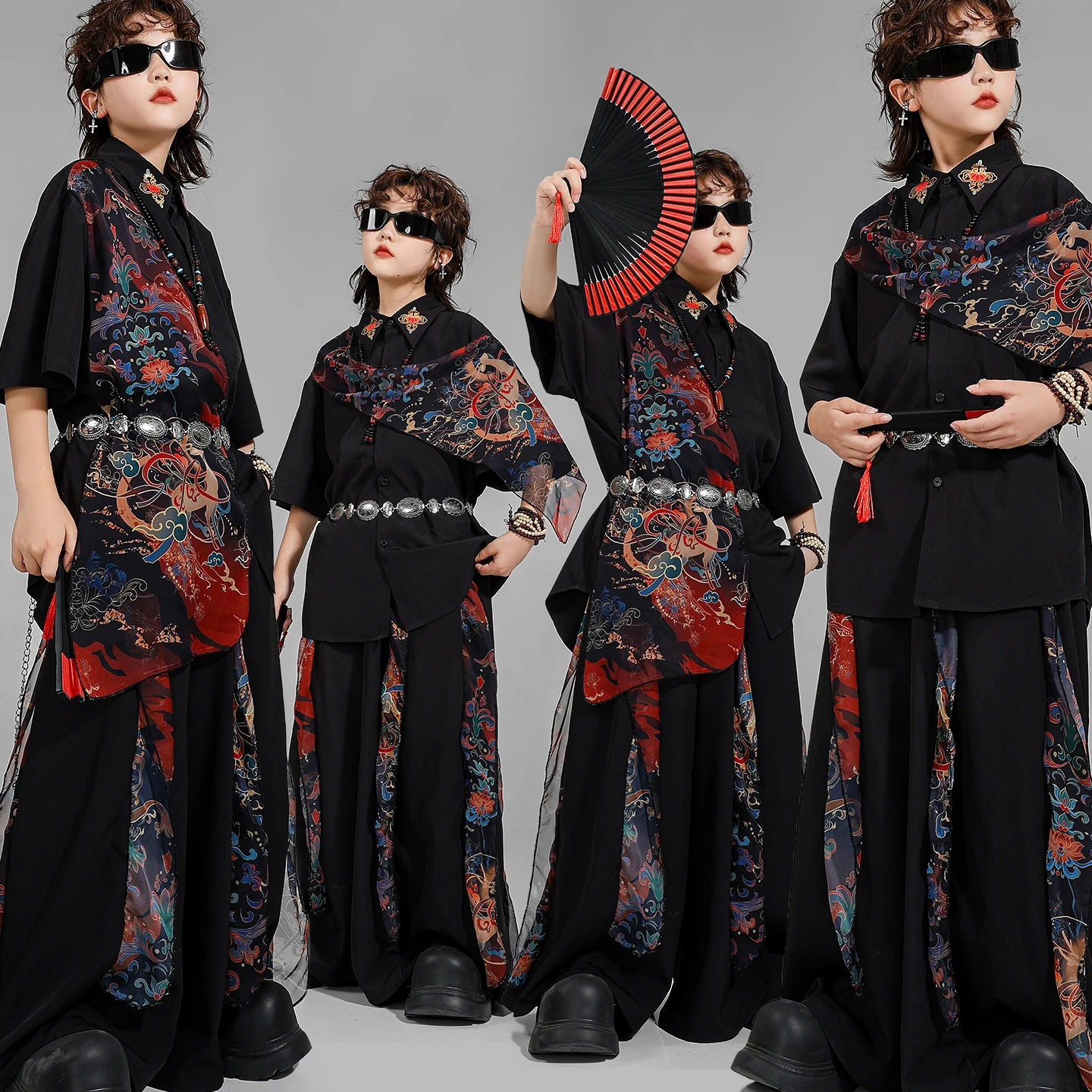 Hip Hop Kleidung Jungen Chinesischen Stil Street Dance Baggy Cargo Hosen Mädchen K-pop Kostüme Kinder Jazz Kleidung Sets kind Streetwear