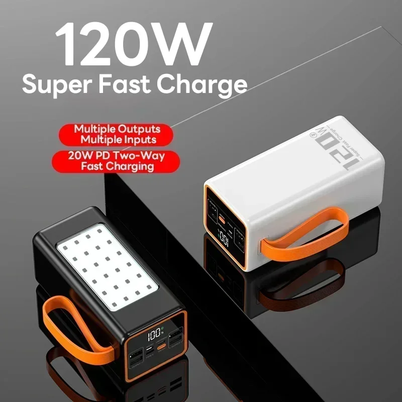 120W Super Fast Charging Power Bank for Iphone 15 Pro Max Laptop LED Light Camping Powerbank Portable External Battery Charger