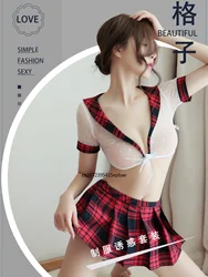 Gauze Mesh Plaid Skirt Sexy Underwear Female Sense Cute Pure Student Perspective Uniform Temptation Student Clothing Wholesale5$