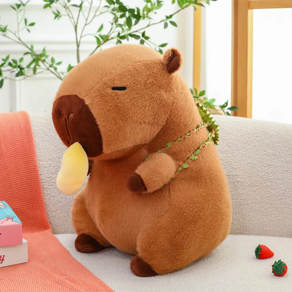 

Eating Durian Capybara Plush Doll Can Pull Fruit Backpack Simulation Capybara Ornaments Soft PP Cotton Stuffed Capybara Doll