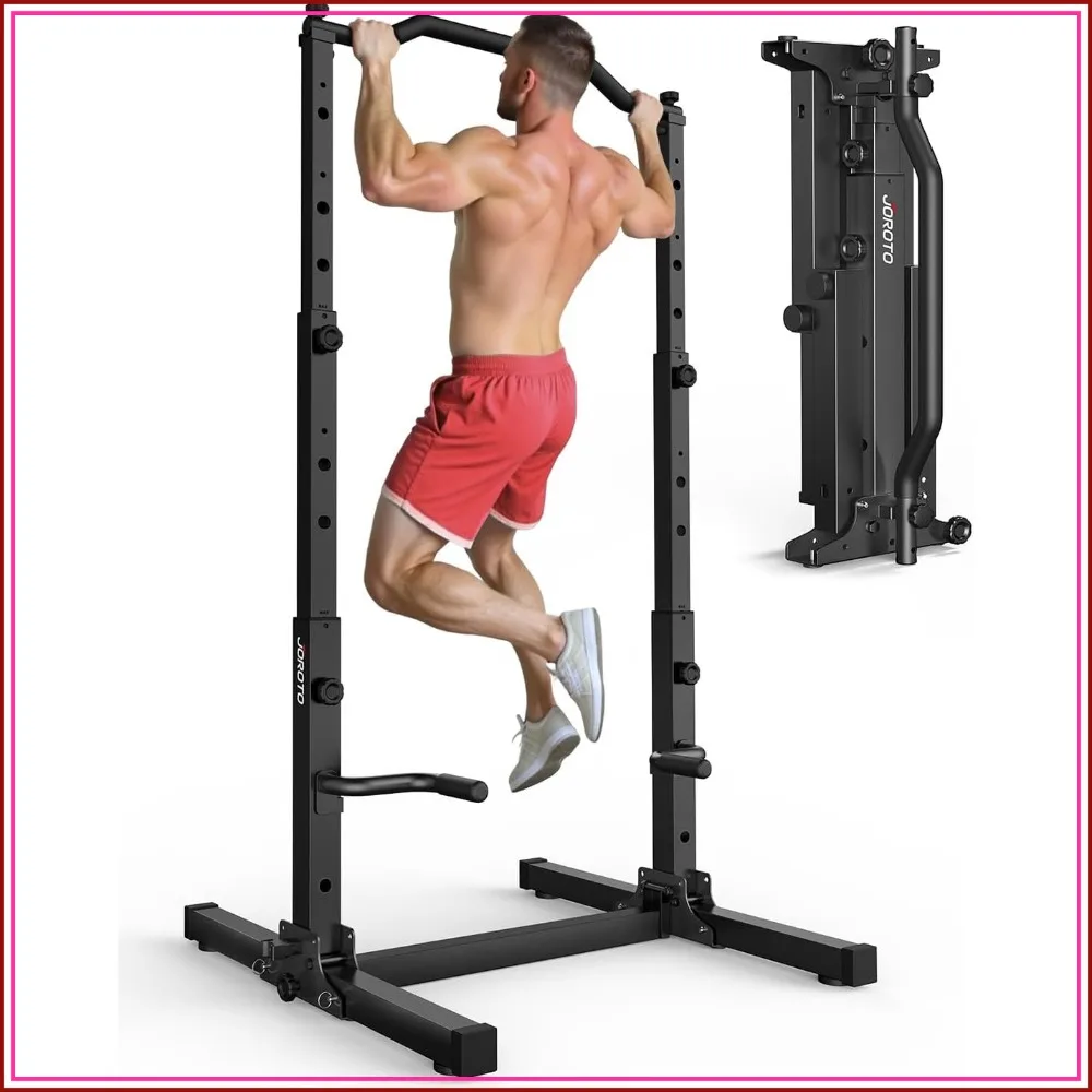 JOROTO Foldable Pull Up Dip Station Free Standing Power Tower 450LBS Adjustable Height Home Gym