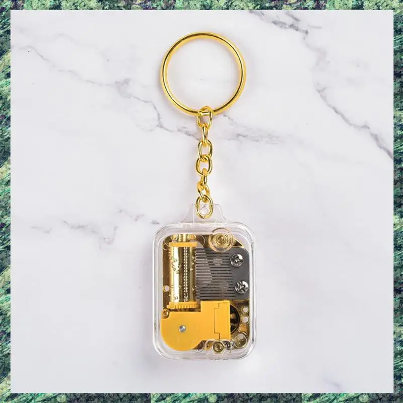SCLS Music Keychain Women Men Mini Music Box Movement Key Ring Musical Instrument Toy Car Bag Pendant Charms Jewelry
