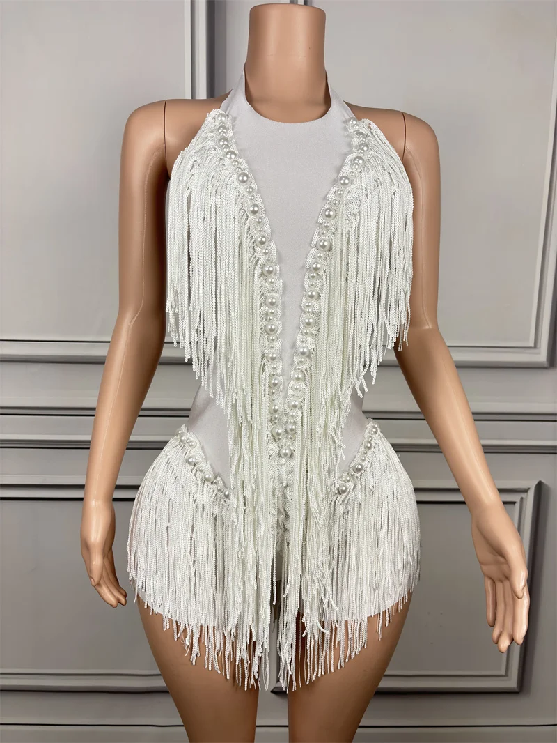 Strass-Pailletten-Quasten-Leotard Damen Nachtclub-Outfit Sängerin Tänzerin Kostüm Bühnenkleidung Sexy Geburtstags-Fotoshooting Bodysuit – Detail 10