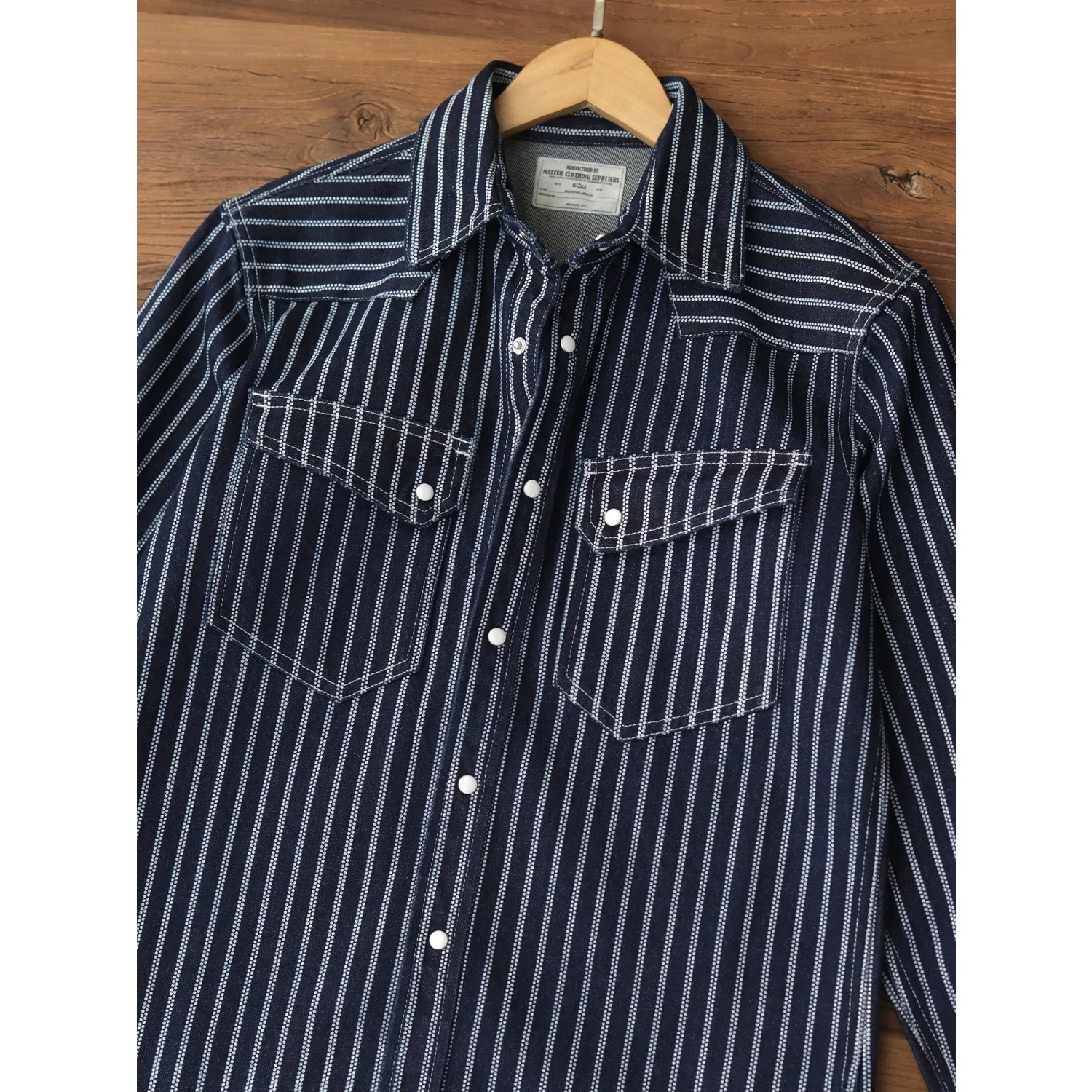 Heavy denim shirt jacket men's American retro denim original color casual long-sleeved thickened striped work shirt for men