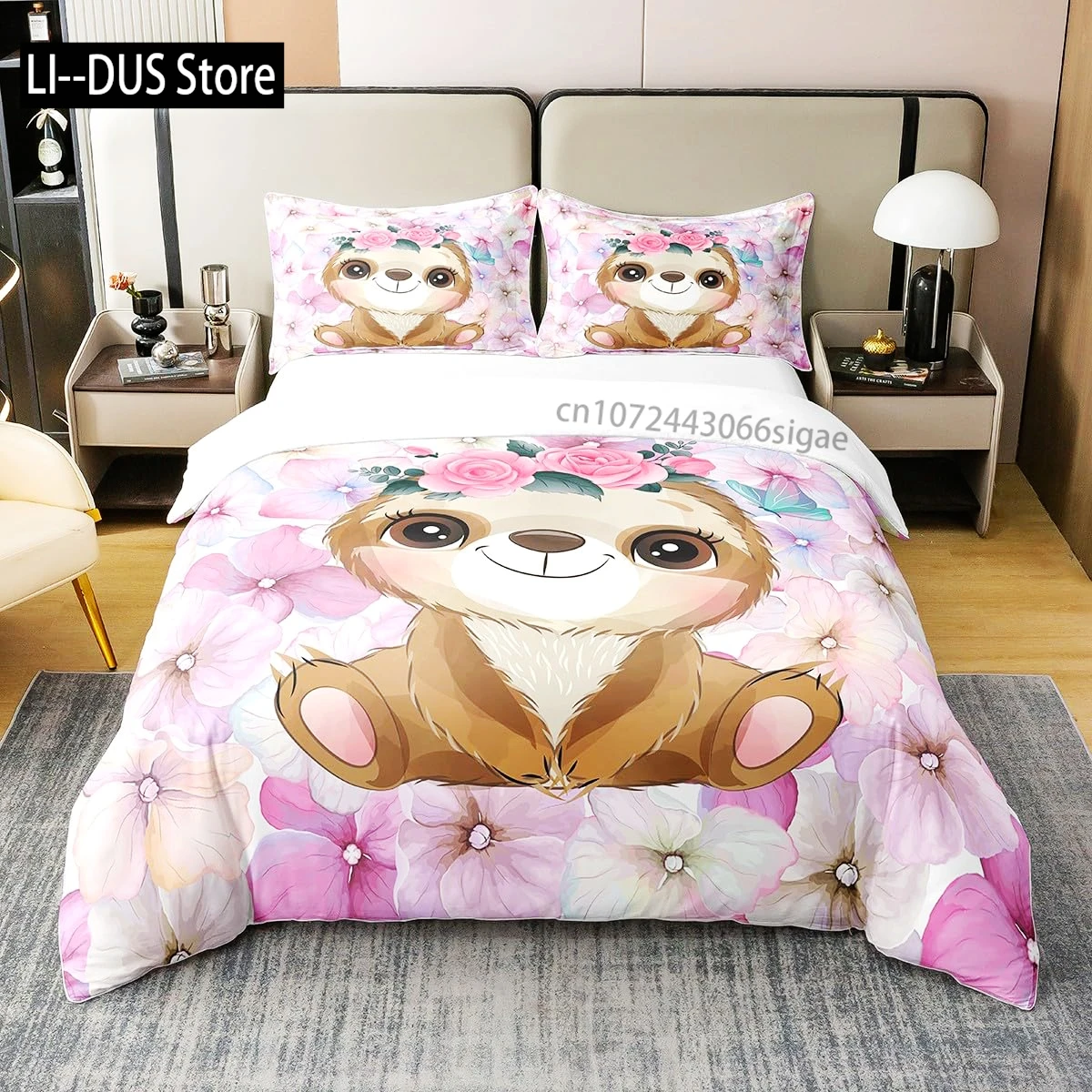 

Sloth Bedding Set King Size,Cartoon Duvet Cover Set for Kids Girls Boys,Sloth Pattern Comforter Cover,1 Quilt Cover 3 Pieces