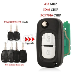 jingyuqin Upgrade Folding Remote Car Key For Renault Vivaro Traffic Master Kangoo Clio Dacia 2Buttons 433MHZ ID46 PCF7946 Chip