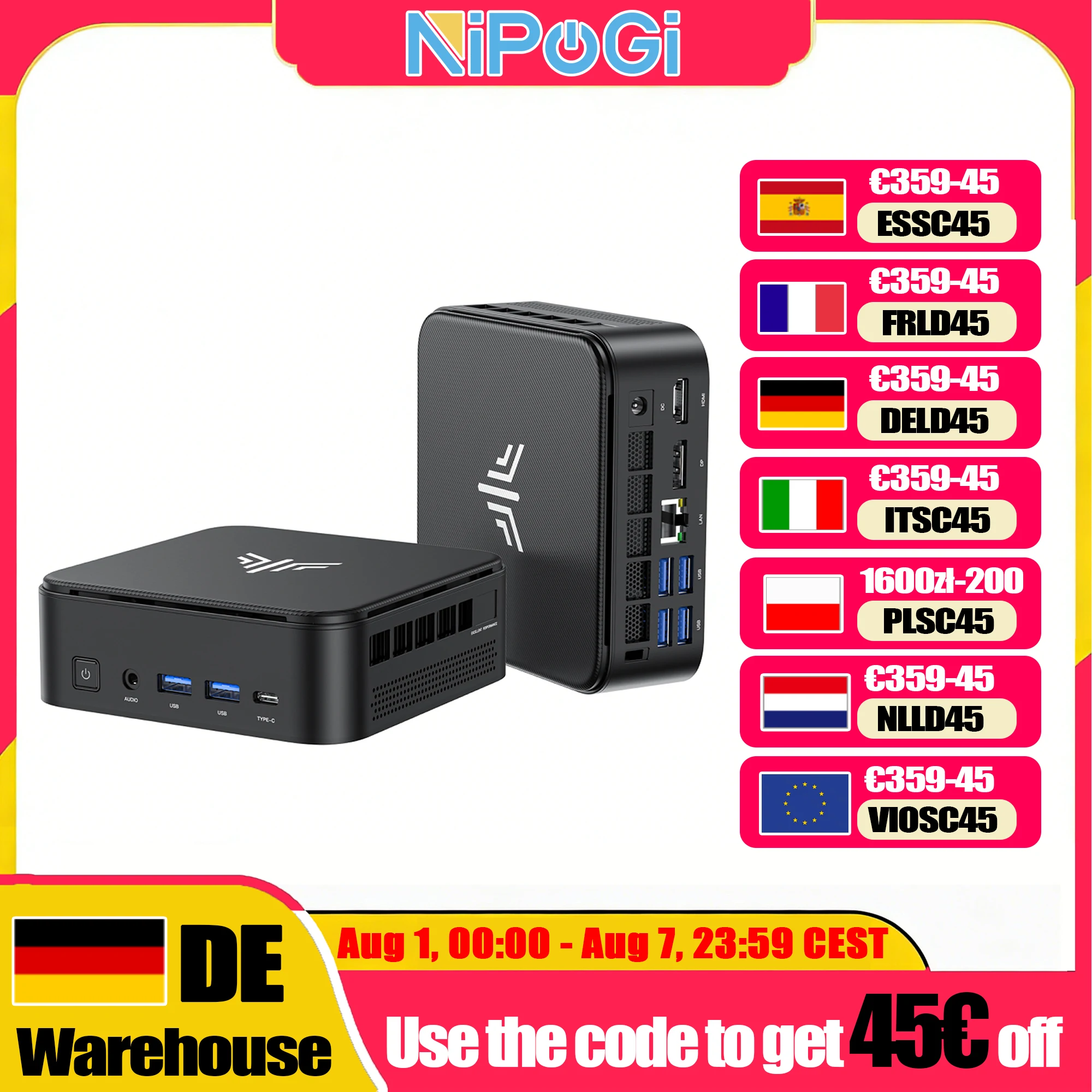 NIPOGI E3B Mini PC with AMD Ryzen 7 7735HS 16GB LPDDR5 512GB M.2