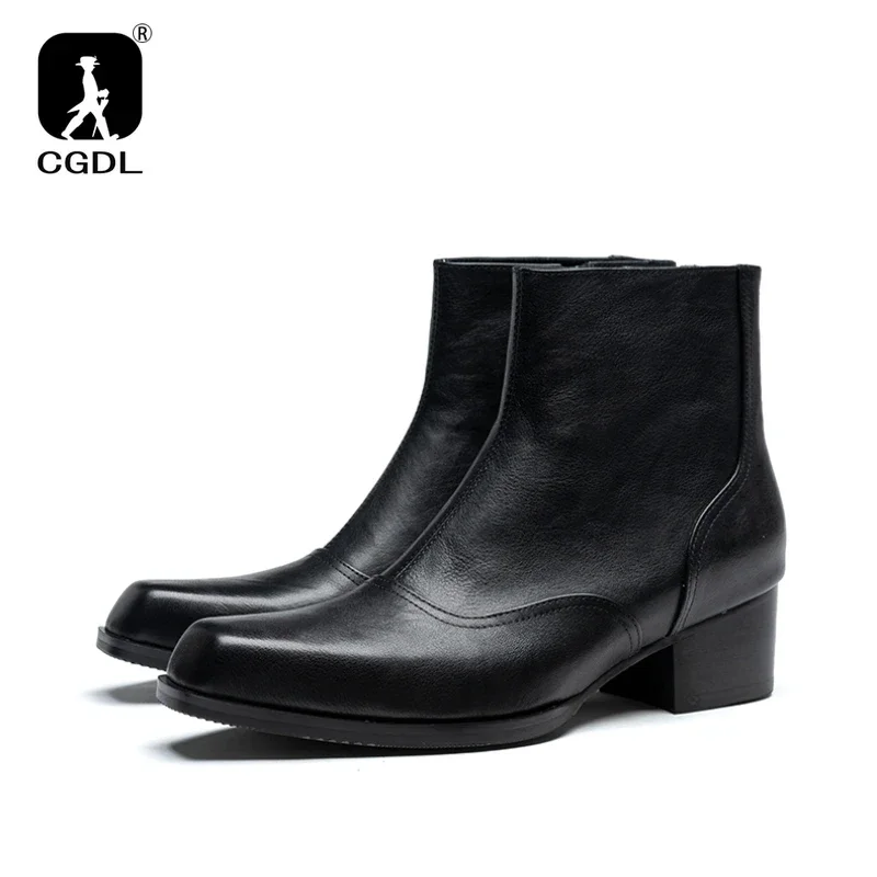Luxury British Style Mens Boots with Height Handmae Genuine Leather 5 Cm High Heels Winter Warm Fashion Ankle Social Shoes Man