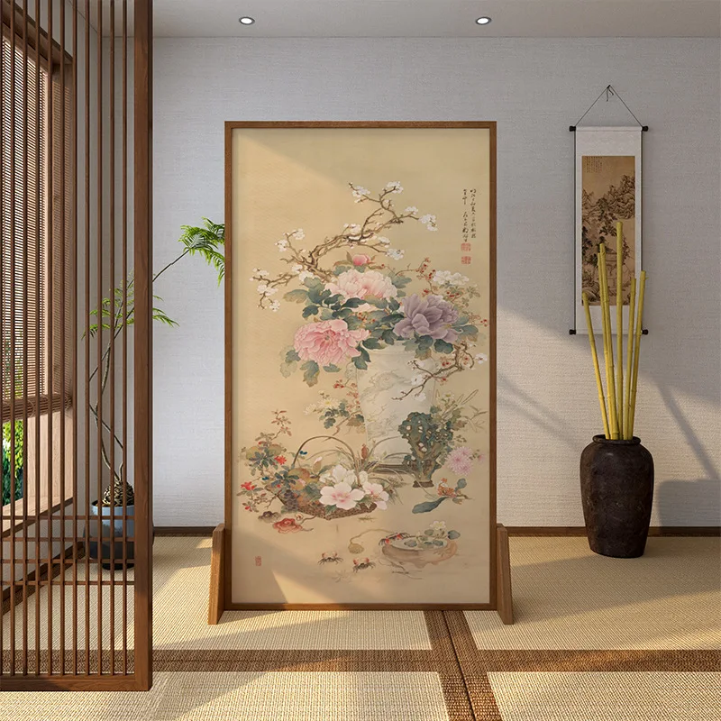 Song's Aesthetics Classical Peony Partition Screen Living Room Through the Hall Brake Block Entry Door Entrance Tea Room Partiti