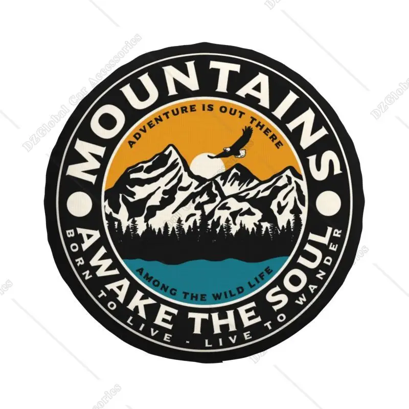 Custom Mountains Awake The Soul Spare Wheel Tire Cover for Pajero Adventure Camping Camper Jeep SUV 4WD 4x4 Vehicle Accessories