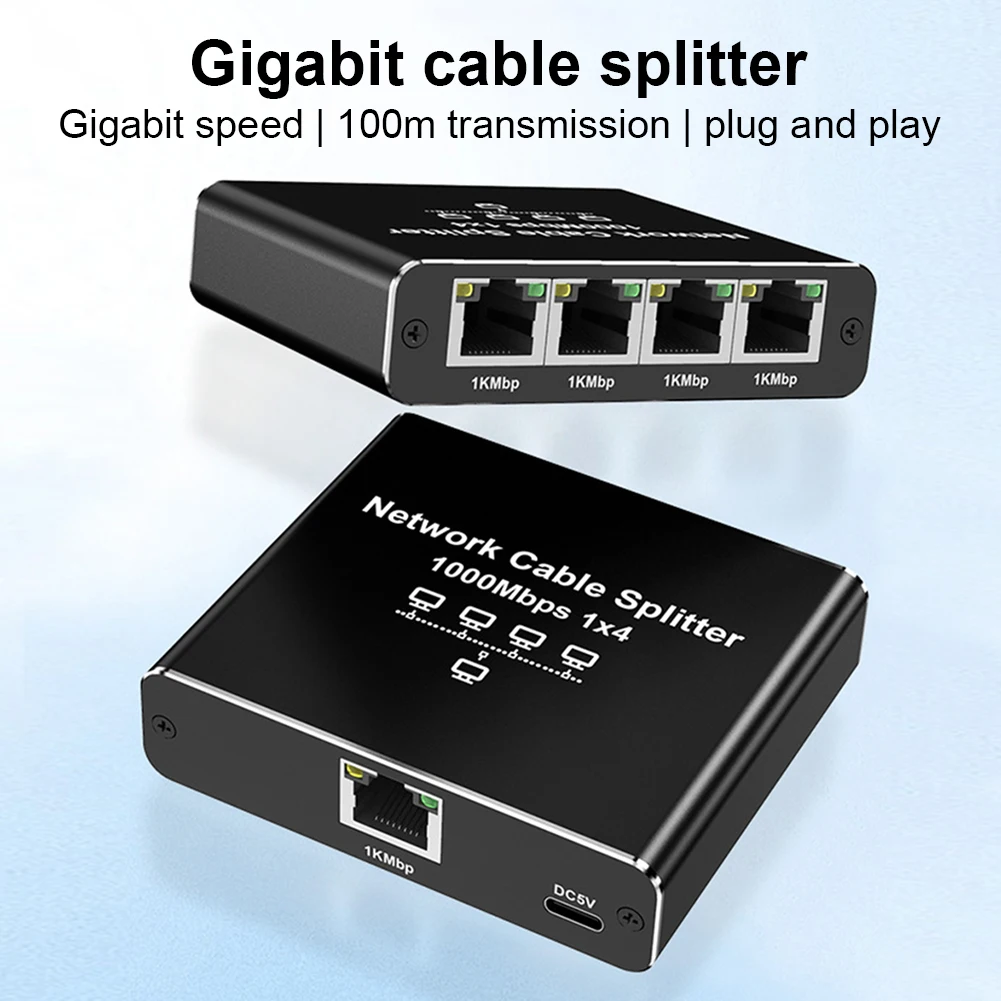 Divisor ethernet de 1 a 4 gigabit com cabo de alimentação usb 1000mbps conector de rede hub divisor de alta velocidade para cabo cat5/5e/6/7/8