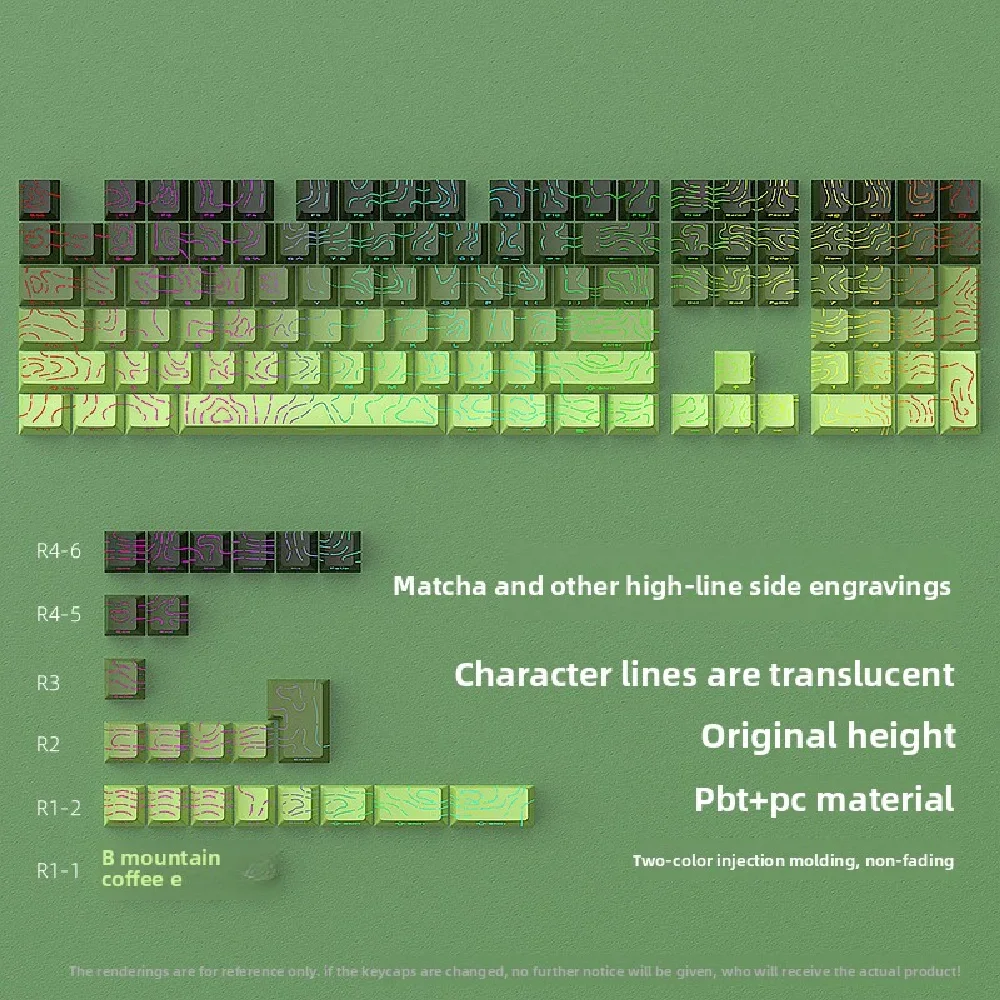 

2025 Custom Matcha Contour 4.0 Keycaps Original Height 130-135 Keys Two-Color Gradient Keycaps Small Full Set Cracked Luminous