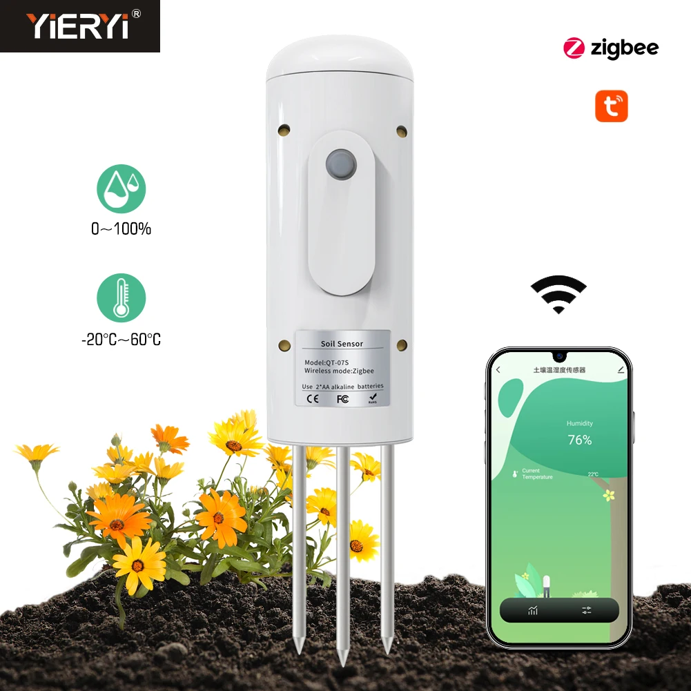 Tuya Zigbee Wireless Soil Moisture Meter Temperature Humidity Tester Plant Monitor IP67 Waterproof Detector for Garden Planting