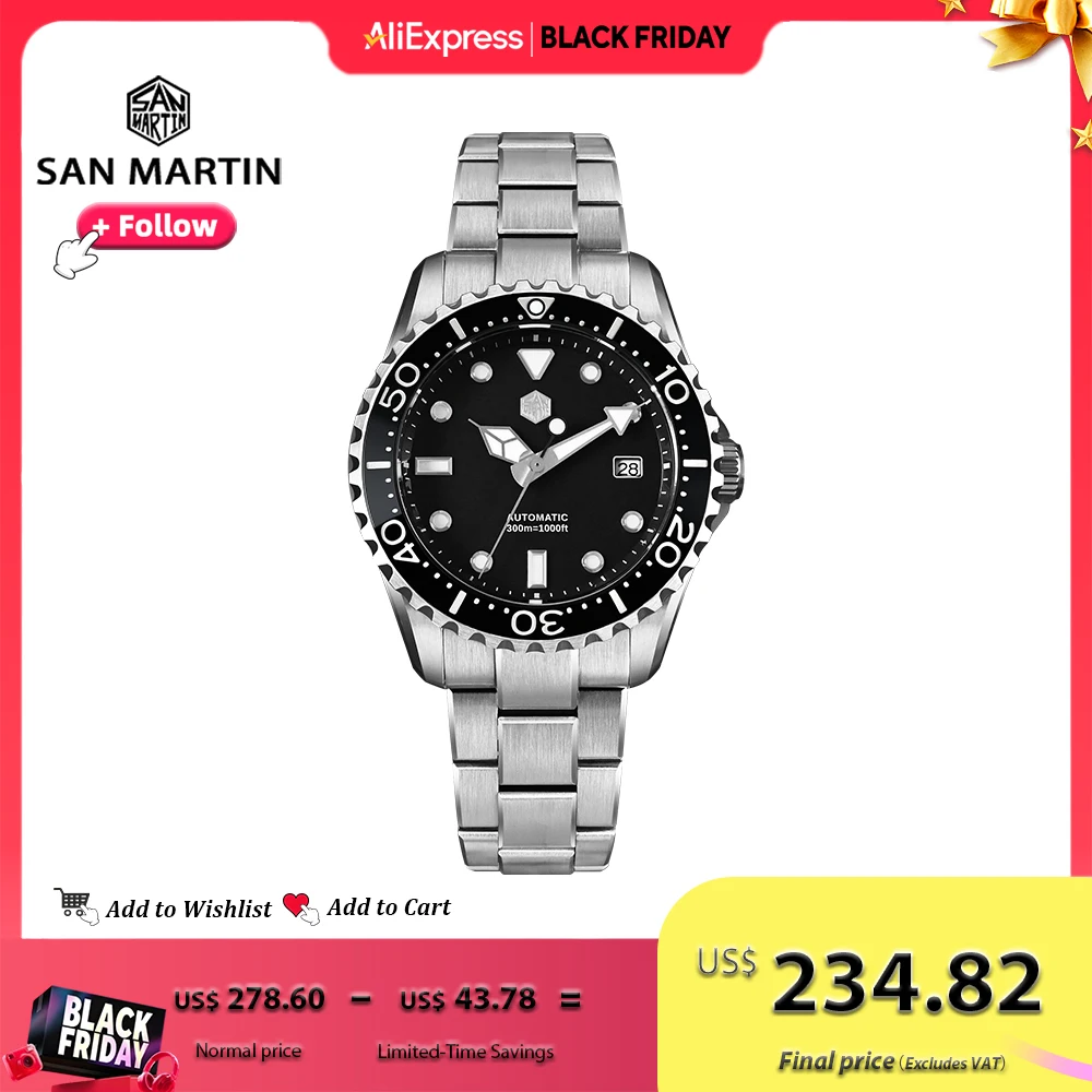 

San Martin 40mm Diver Watch YN55 Automatic Enamel Dial Sapphire Crystal 300m Water Resistance Luxury Mens Mechanical SN0009GD