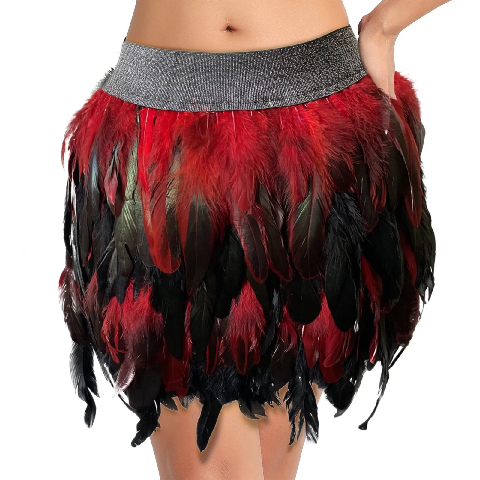 Carnival Women'S Mardi Gras Exotic Wild Colourful Erotic Feather Slim Skirt Bustier Music Festival Party Dance Clothes Rave Wear