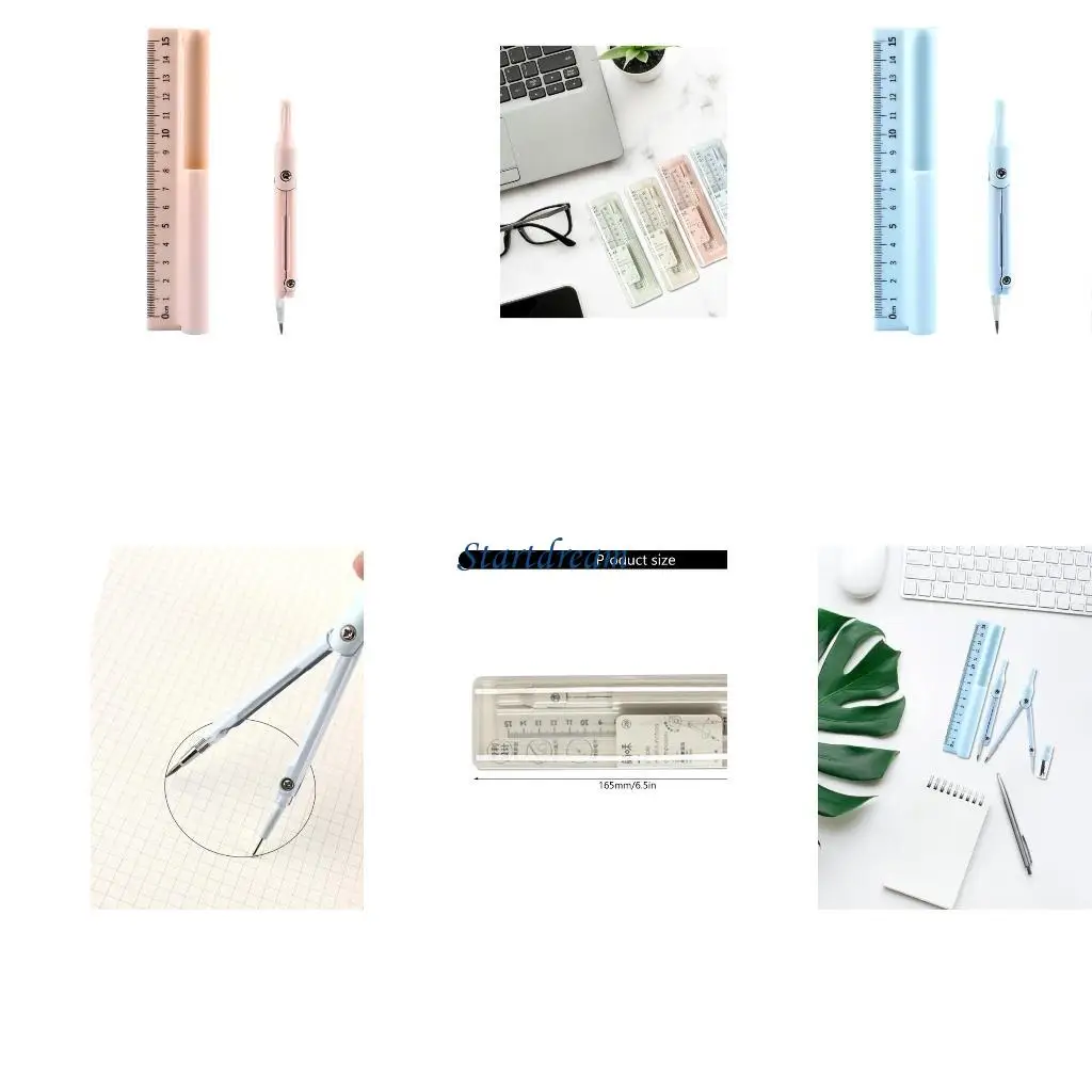 Geometry Stationery Tool 3 in 1 Geometry Straight Ruler with Pencil Set K92C