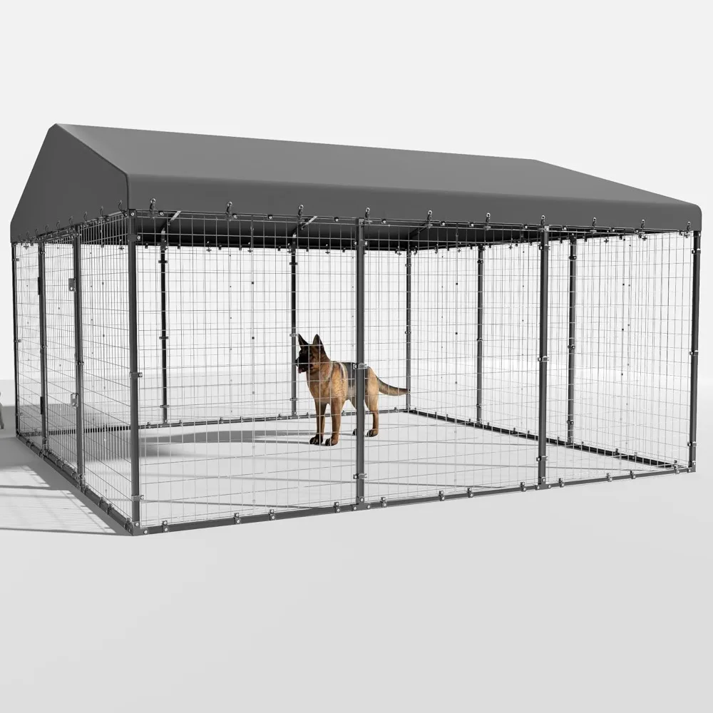 

Large Dog Kennel, W 118" X D 118" X H 70" Heavy Duty Dogs Cage with Roof, Playpen Galvanized Steel Dog