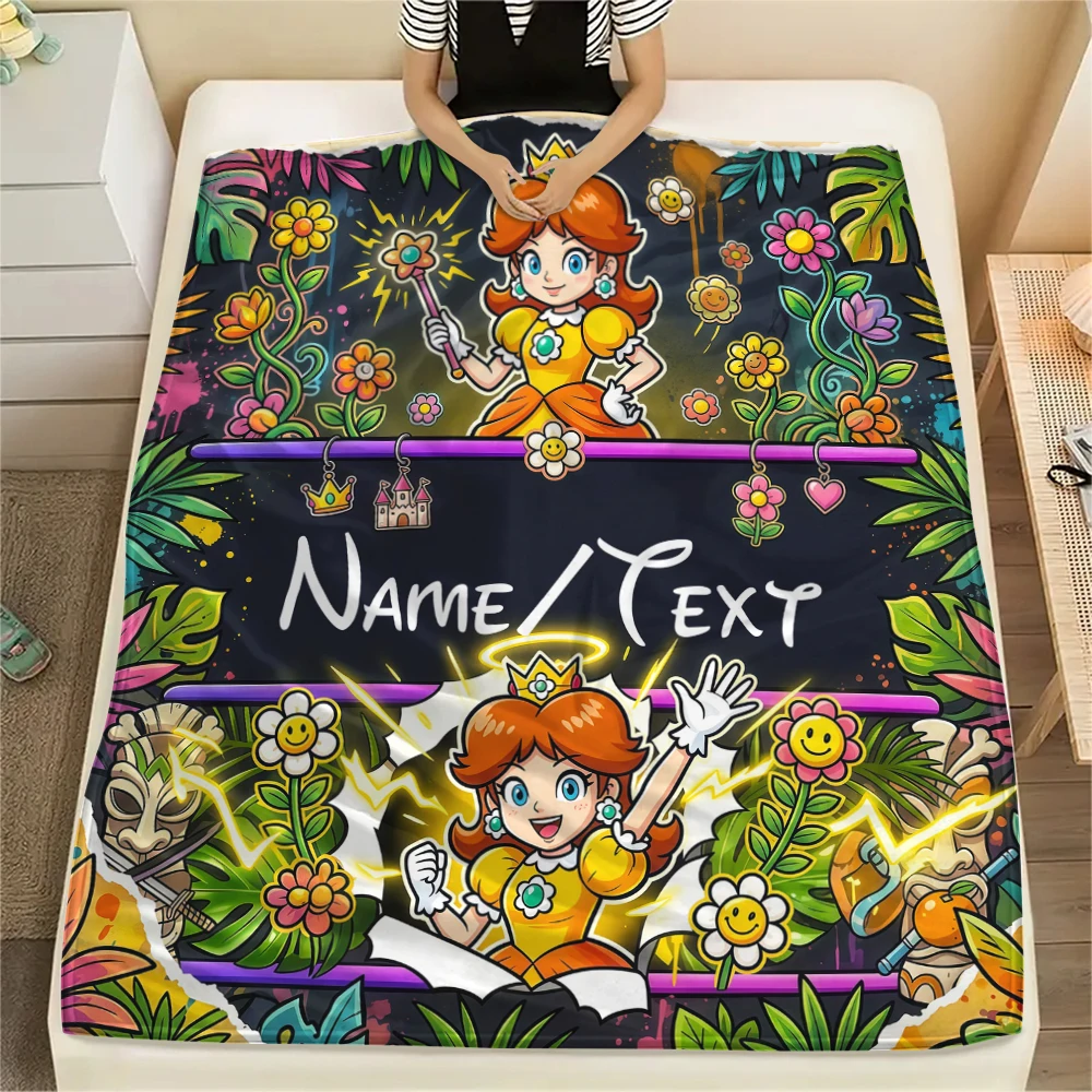Manta de Franela Estampada de Super Mario con Personalización de Nombre, Cálida y Suave, Adecuada para Dormitorio, Sofá, Cama, Silla -H165