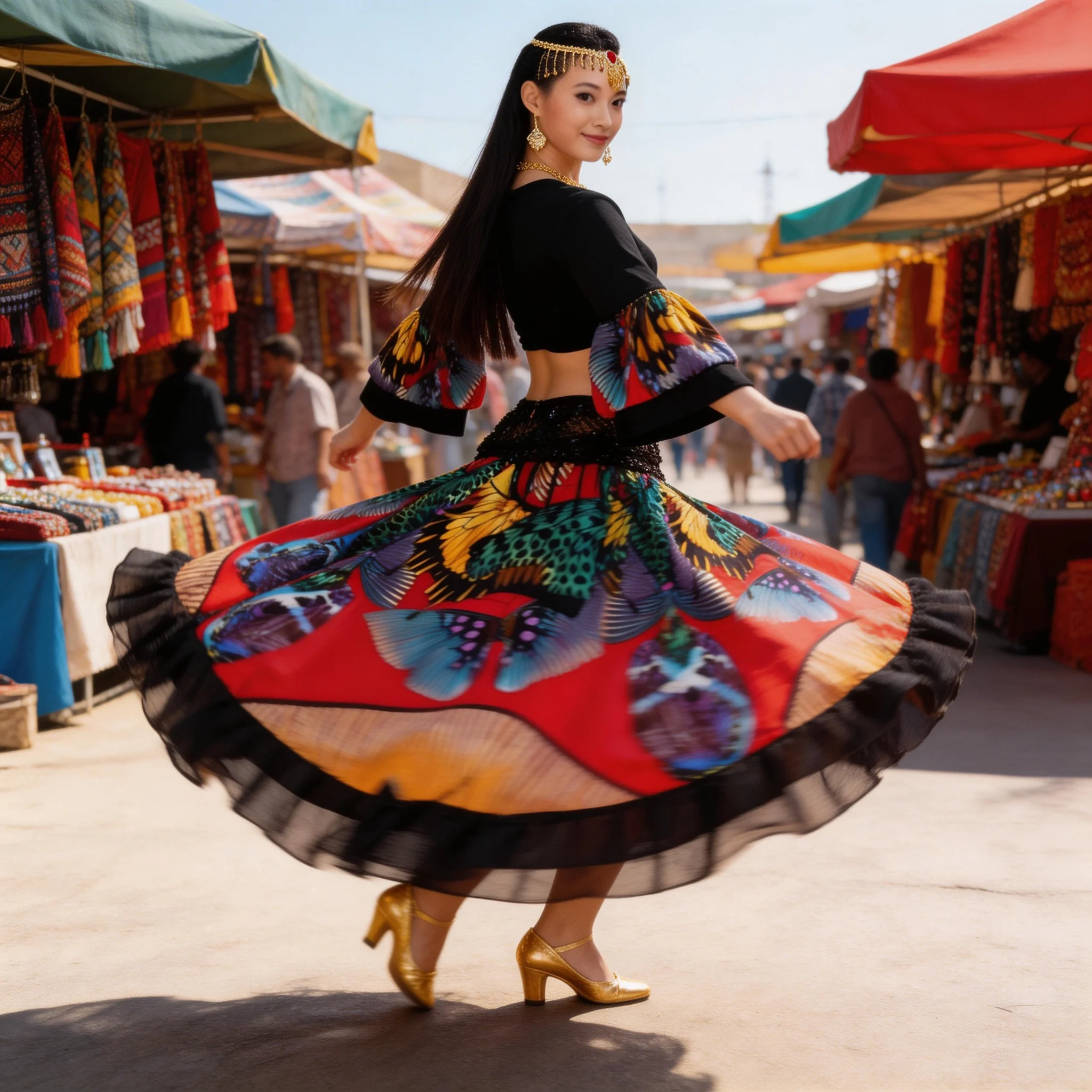 Degree Flower Printed Gypsy Skirt Belly Dance Tribal Clothing Bellydance Costume Flamenco Clothes Spanish Stage Show Egypt