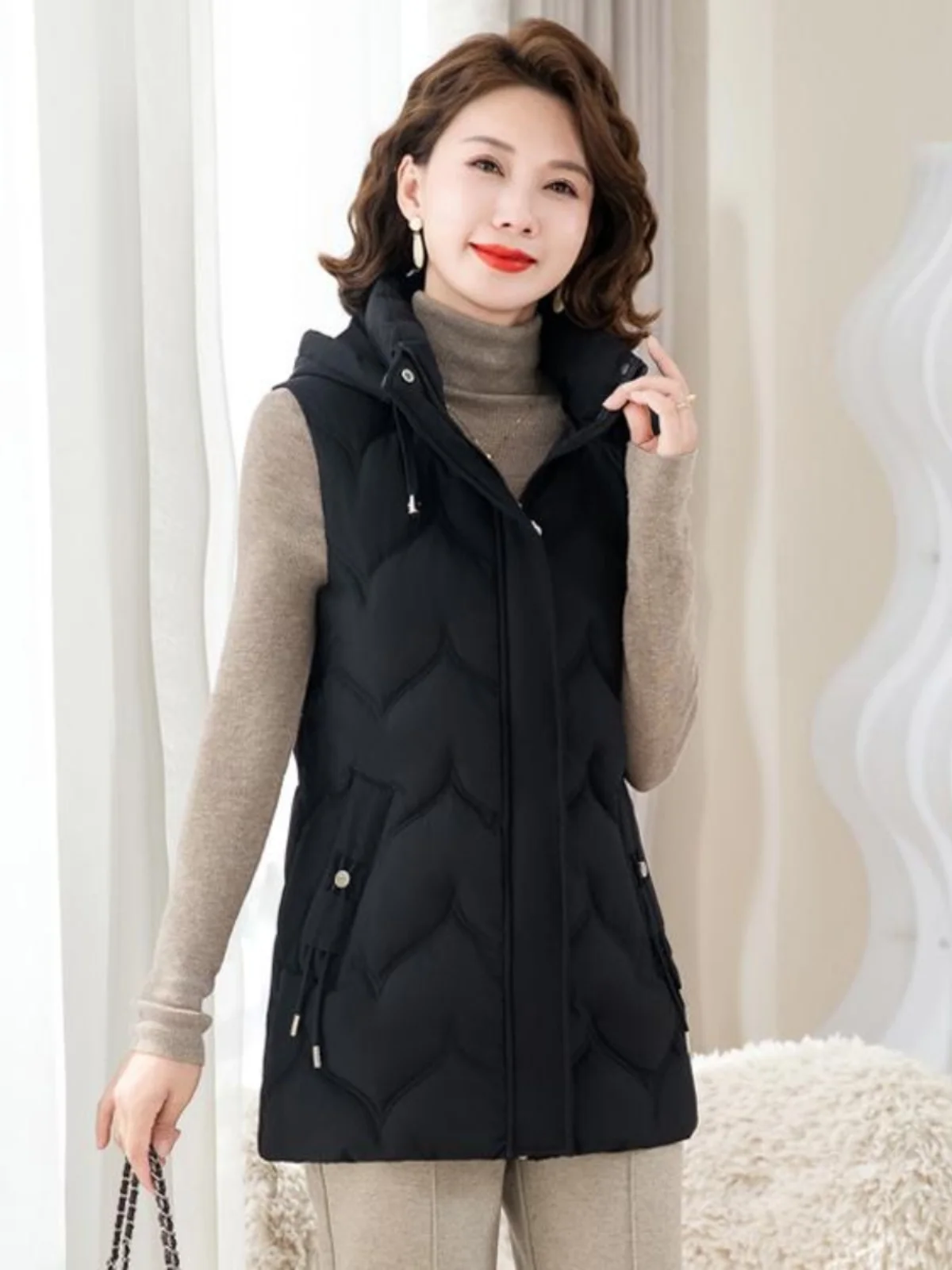 سترة قطنية سميكة للنساء في منتصف العمر مقاس كبير سترة متوسطة وطويلة ملابس الخريف والشتاء الأم ترتدي سترة حرارية #5