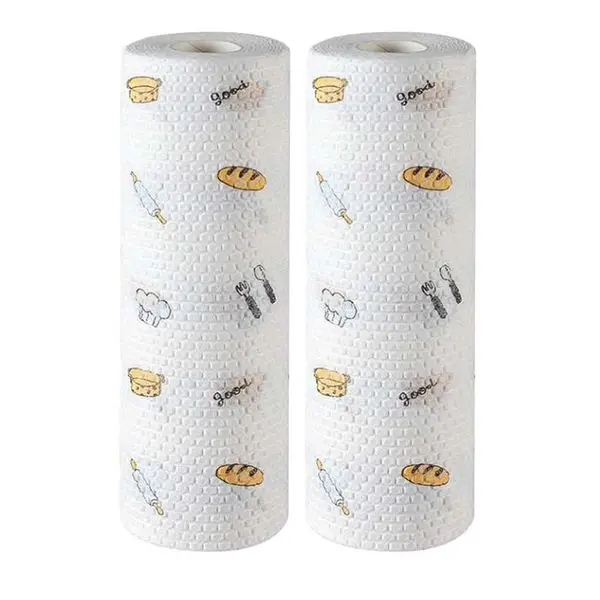 

2 Rolls Disposable Household Kitchen Paper Towels Printed Dish Cloths Kitchen Paper Tissue