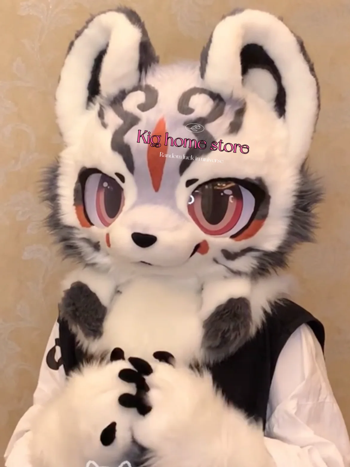 Fursuit zestawy słuchawkowe śliczny futrzany Cosplay pies głowa wilka kostiumy spersonalizowane Fursona głowy Comiket Furries Doll Kig Series Kawaii