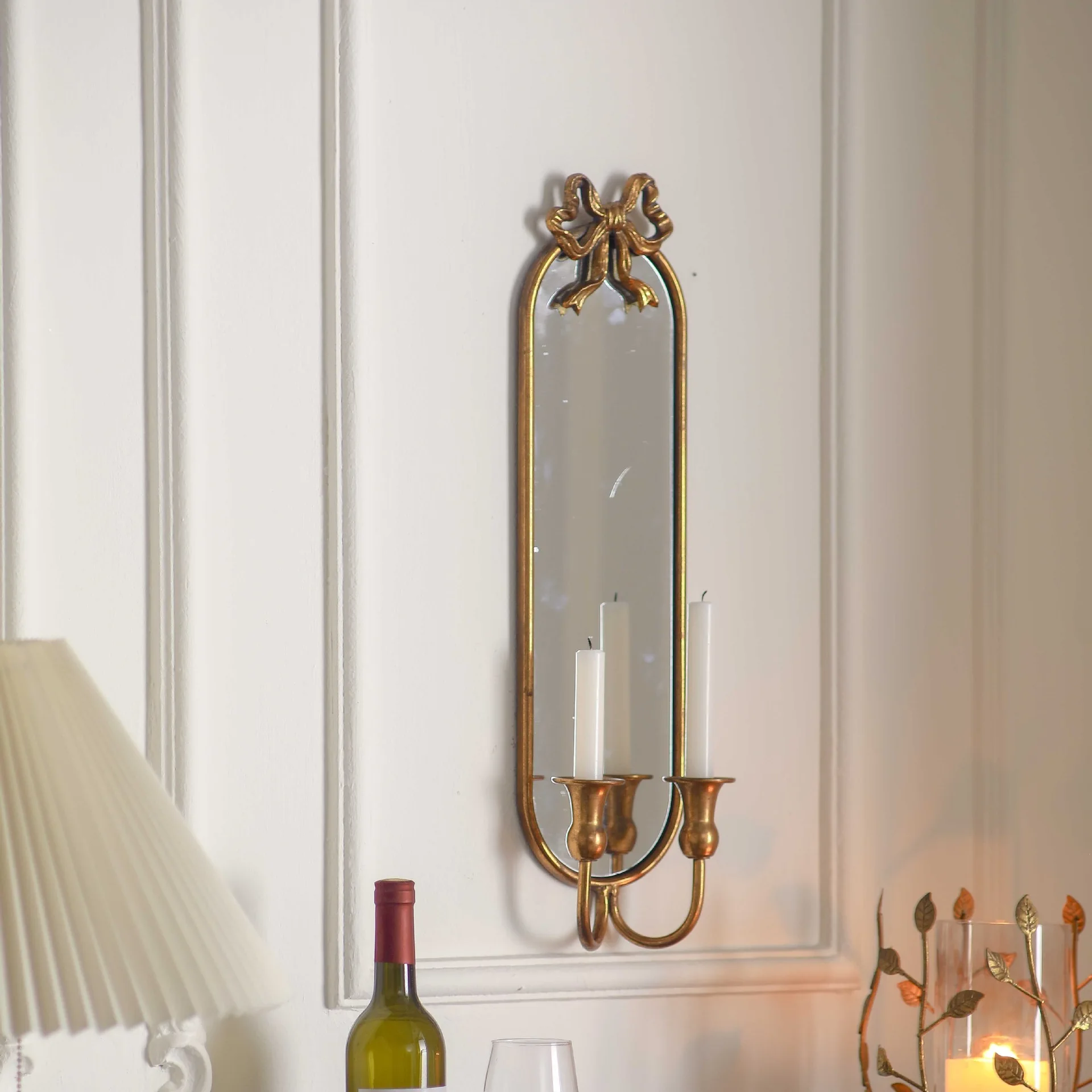 American vintage wall mirror, vintage iron makeup mirror, multifunctional wall-mounted candlestick, entryway mirror