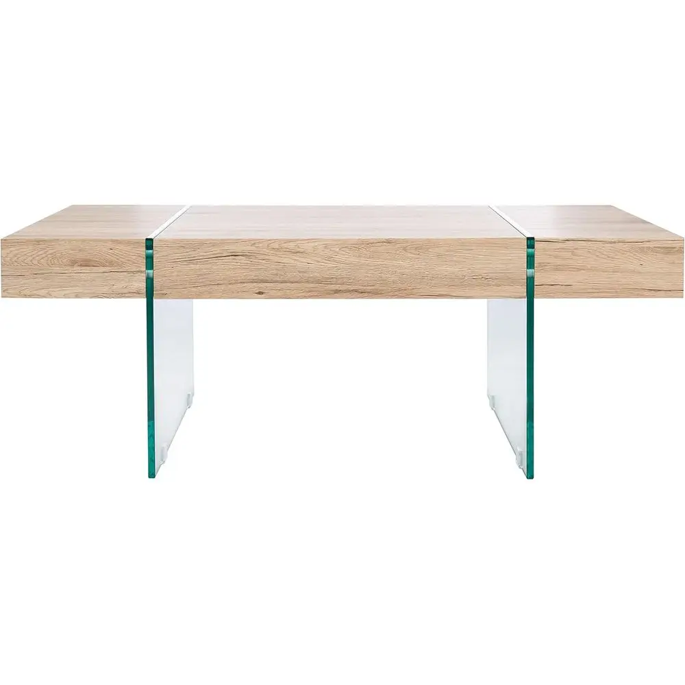 Natural Rectangular Floating Coffee Table with Glass Legs, Modern Architectural Design