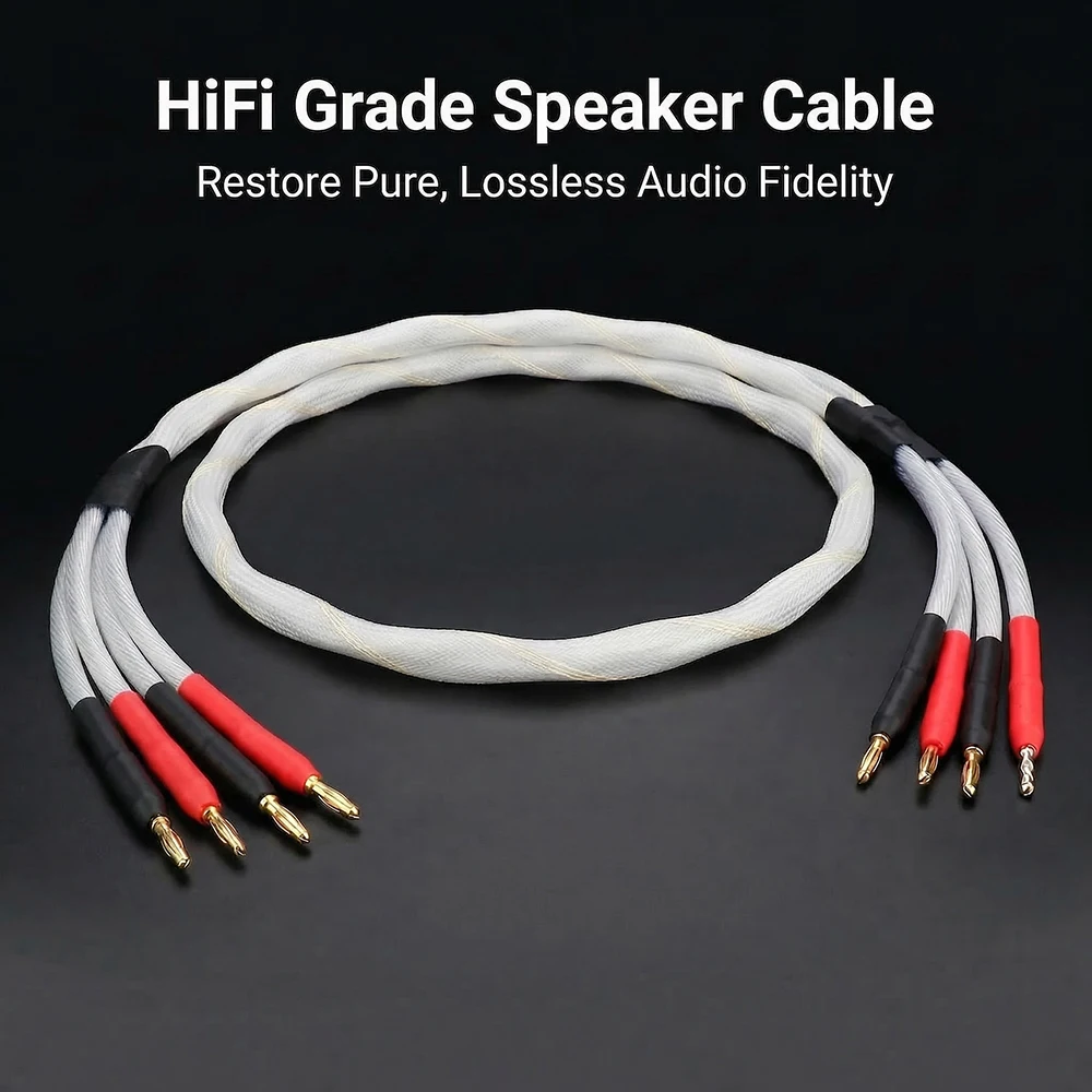 

Кабель для акустических систем Aouyade Pair 5N HiFi OCC (99,998%) из чистого серебра, улучшенный Hi-End аудиокабель для усилителя, с разъемами типа Y и банановыми штекерами