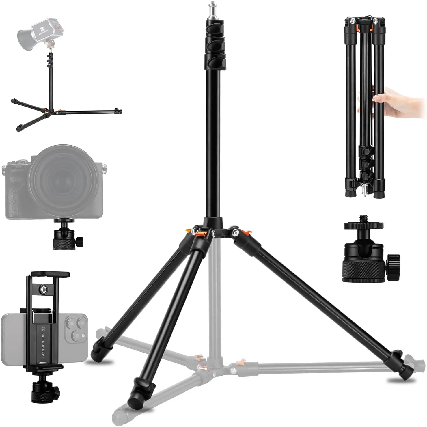 

Light Stand, 2.6m/8.5FT Aluminum Light Stand Tripod with Ball Head & Phone Tablet Holder, Portable Photography Stand for