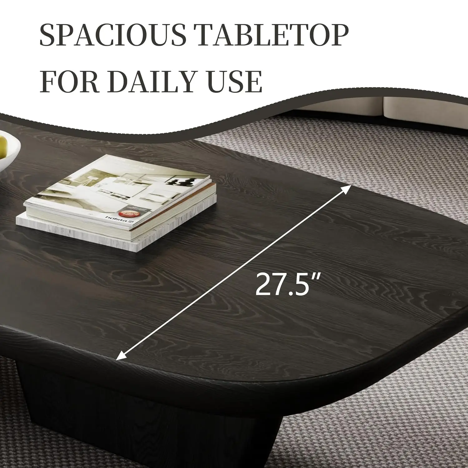 Modern Wood Coffee Table For Living Room, 51.2" Black Rectangle Coffee Table With 2 Unique Legs, Center Table For, Customized