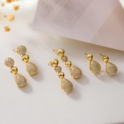 2025 Hot Sale Fashion Gold Color Ball Shape Long Dangle Earrings For Women High Polish Copper CZ Zircon Jewelry Female