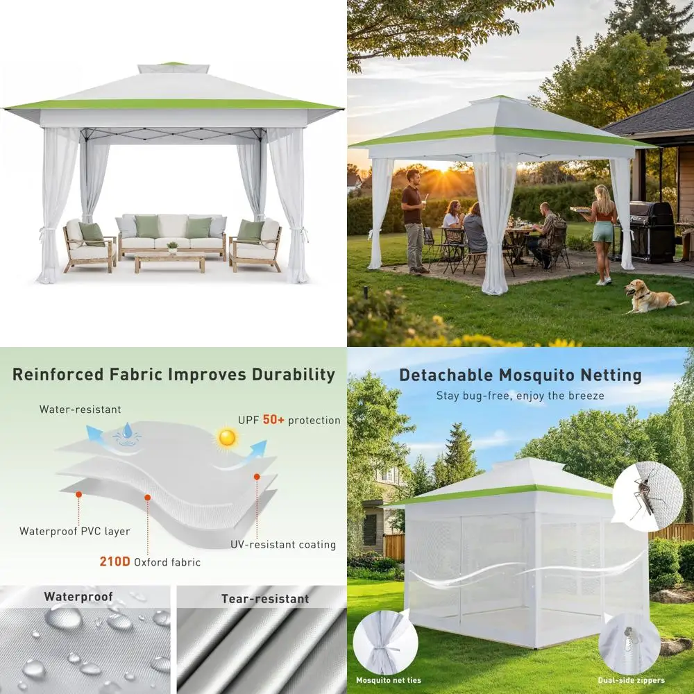 

Instant 13x13 Outdoor Gazebo with Mesh Netting, Push-Up Setup, Patio Canopy Shelter for Sun Shade and Protection