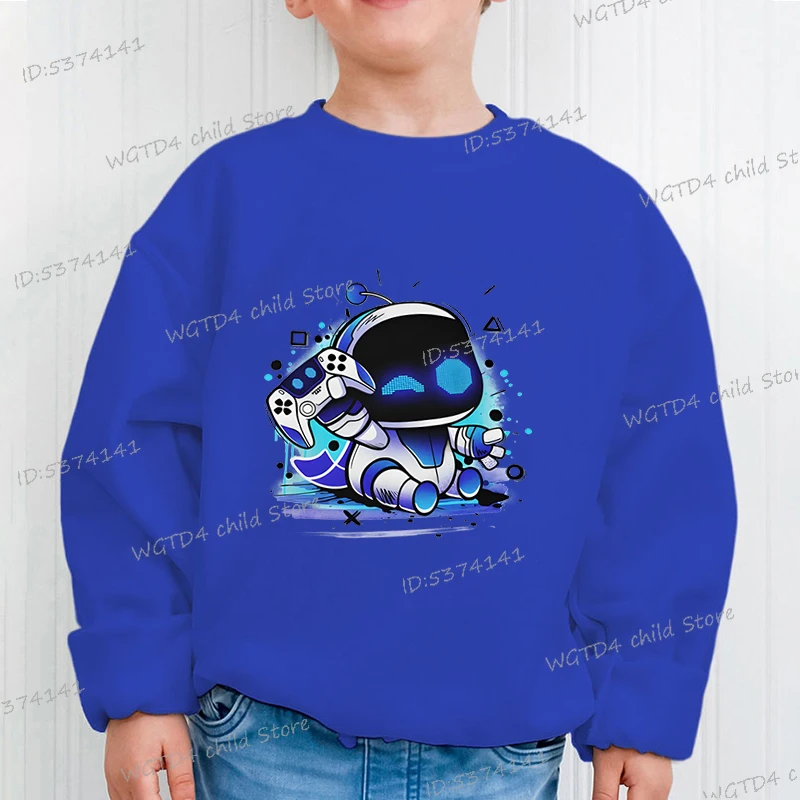 Anime Astro Bot Print Boys Girls Sweatshirts Long Sleeve Crew Neck Kids Streetwear Astros Playroom Game Robot Y2K Sudaderas