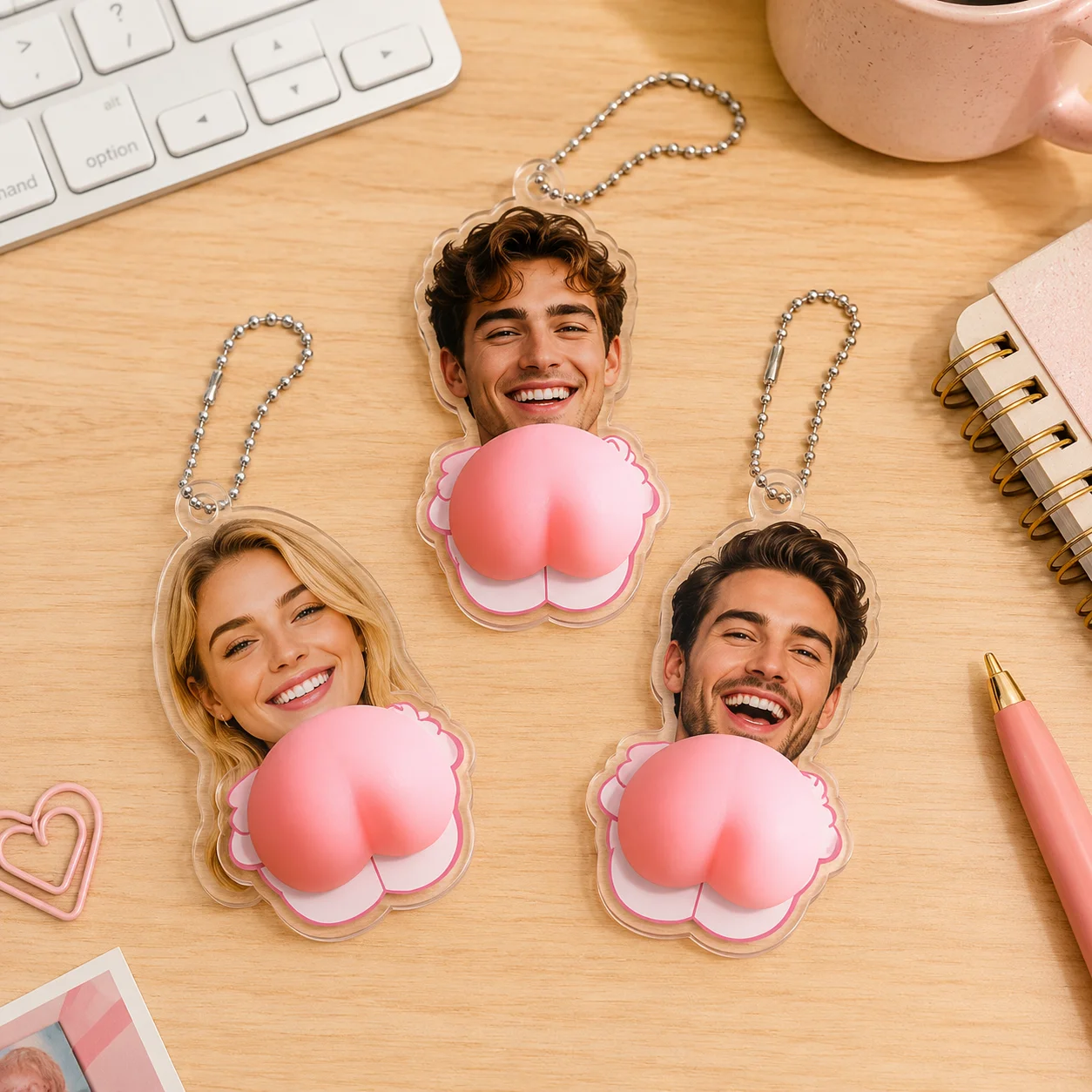 Custom Face Keychain Personalized Photo Soft Squishy Butt  Keychain Funny Gift for Friends Birthday Party Backpack Charm