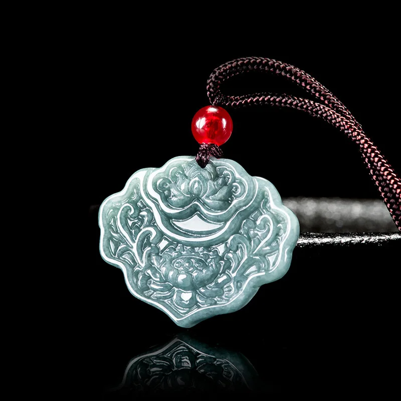 Authentic Natural A-grade Jade Blue Water Auspicious Pendant Glutinous Jadeite Men's Charms Women's Jewelry Wholesale Drop Ship