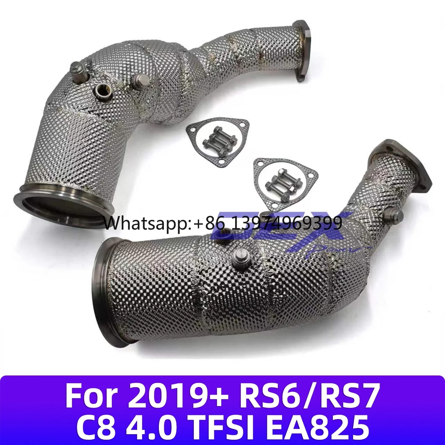 DEX Downpipe for 2019+ RS6/RS7 C8 4.0 TFSI Biturbo V8 EA825 DJPB/DWLA/DYGB/DYGA SS304 Heat Shield Performance Exhaust Down Pipe