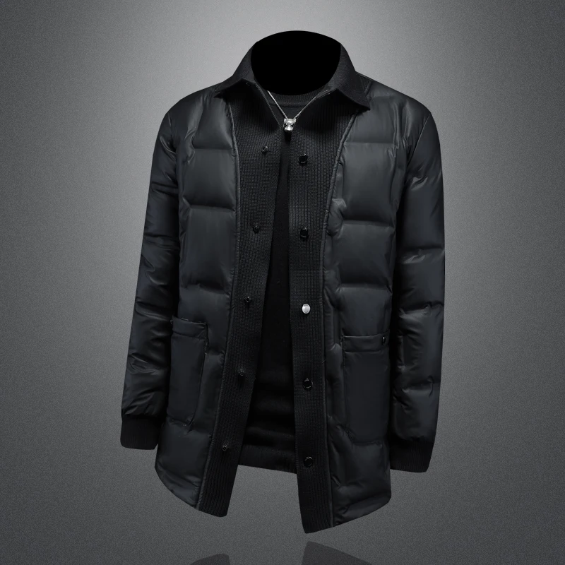 2024 Autumn Winter Clothing Men Duck Down Medium Long Down Jacket For Men Thickened Down Jacket Man Black Bread Jacket